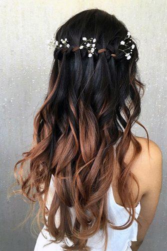 ombre wedding hairstyles long dark hair with soft curls maggiesbridalhair via instagram