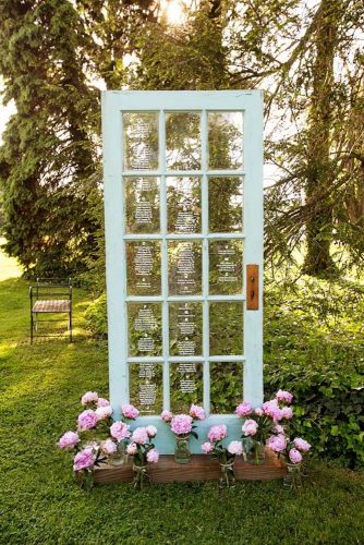 rustic backyard wedding decoration old blue door and frose lowers sarah schulte