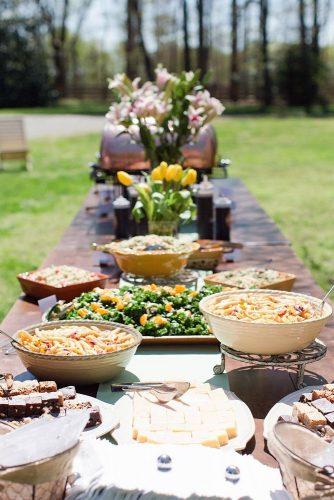 rustic-barbecue-bbq-wedding-food-bar-on-a-long-table-with-treats-and-flowers-shalese-danielle-via-instagram