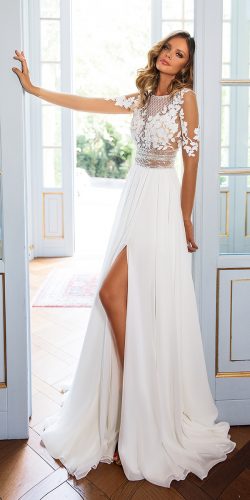 sexy lace sleeves wedding dresses with slit milla nova 2018