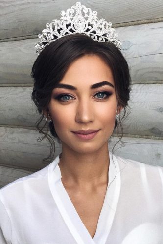 wedding makeup for brunettes blue eyes with crown hair by pustovalova