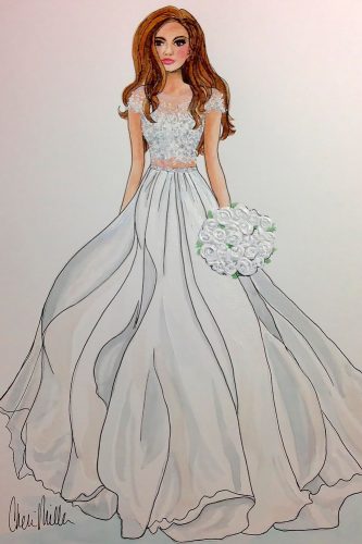 bridal illustrations a line illusion top with short sleeves mira zwillinger