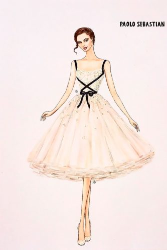 bridal illustrations knee length scoop neck with spaghetti straps paolo sebastian