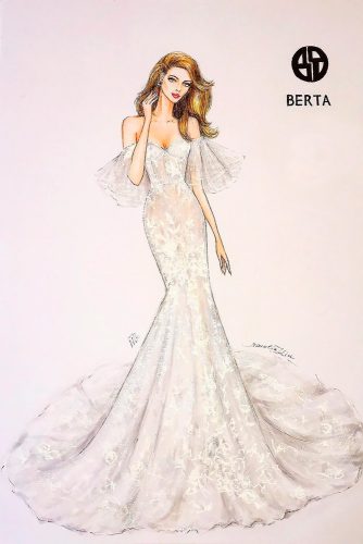 bridal illustrations mermaid off the shoulder sweetheart neckline berta 4