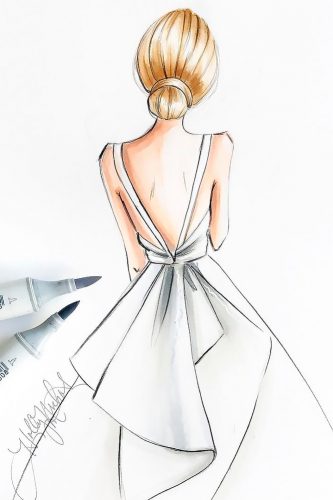 bridal illustrations simple backless open back oscar de larenta
