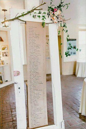 old door wedding decoration ideas table plan on white door wood branches and flowers andria leigh events via instagram