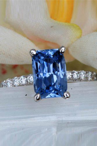Precision cut sapphires and gemstones by Rogerio Graca Radiant Cut Blue Sapphire Diamond Accented Platinum Ring