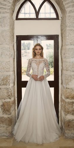dany mizrachi wedding dresses a line illusion neckline with long sleeves