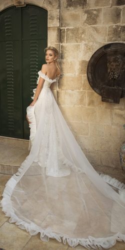 dany mizrachi wedding dresses off the shoulder with slit and train