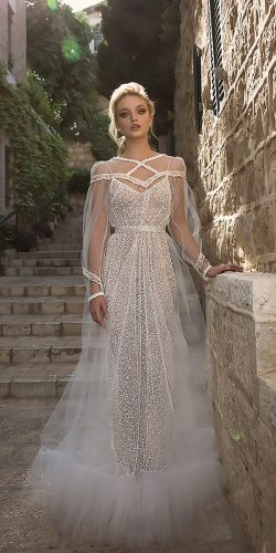 dany mizrachi wedding dresses straight modern illusion neckline with long sleeves