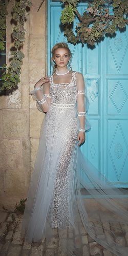 dany mizrachi wedding dresses straight with long sleeves high illusion neckline