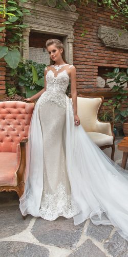 eva lendel wedding dresses 2018 lace top backless illusion neck overskirt
