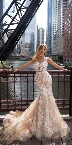 milla nova 2018 wedding dresses mermaid floral lace cappuccino colored sleeveless aora1