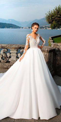 milla nova wedding dresses 2017 ball gown lace long sleeves sweetheart neck