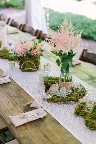 rustic backyard wedding wedding table with lace moss and succulents the enchanted florist