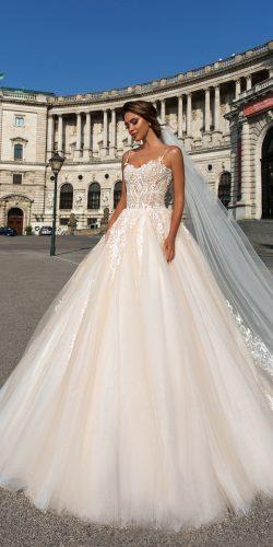 crystal design 2018 wedding dresses blush ball gown lace spaghetti straps style carol
