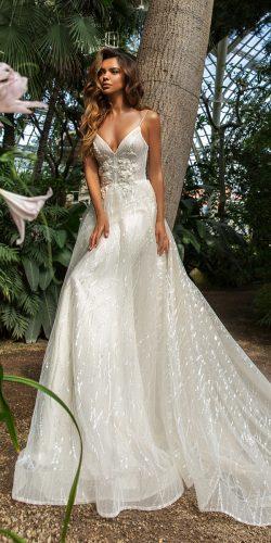 crystal design 2018 wedding dresses lace spaghetti straps v neckline with over skirt style pandora