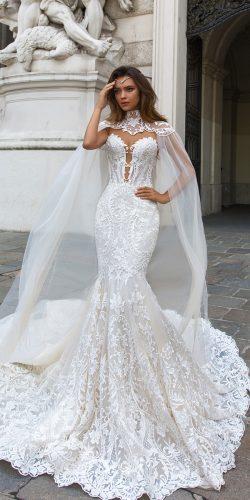 crystal design 2018 wedding dresses mermaid lace strapless sweetheart v neckline with capes style gia