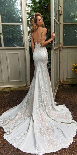 crystal design 2018 wedding dresses trumpet lace low back spaghetti straps with train style emily