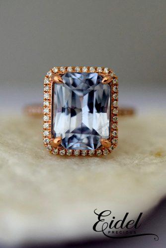 eidel precious engagement rings emerald cut sapphire halo rose gold