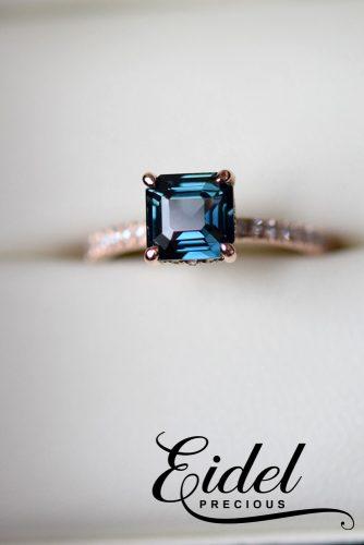 eidel precious engagement rings radiant sapphire blue pave band rose gold