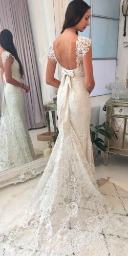 anna campbell real bride fit and flare low back lace hand beaded shoulders with bow wedding dresses alyssa