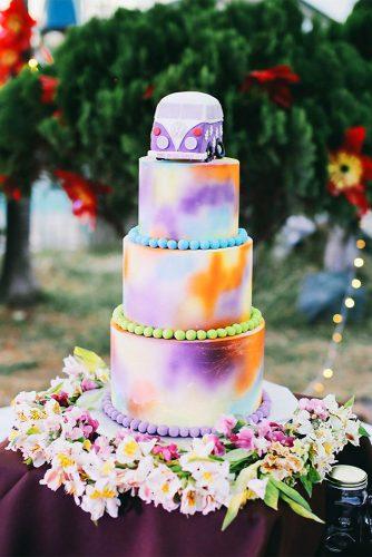 hippie wedding cake bright colors bus on top icons photography