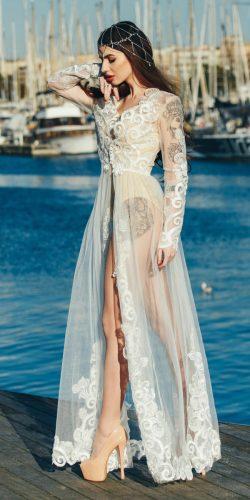 daria karlozi boudoir wedding dresses lace long high slit long sleeve lingerie-