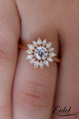 eidel precious engagement rings flower halo rose gold round cut sapphire