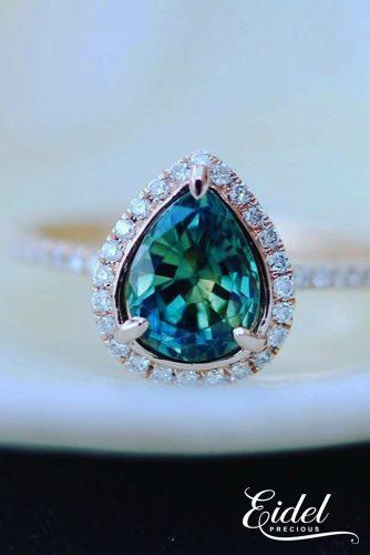 eidel precious engagement rings pear shaped halo blue green sapphires engaement ring