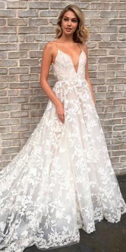 hayley paige lace a line deep v neck spaghetti straps with train wedding dresses