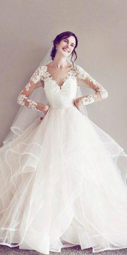 hayley paige wedding dresses ball gown v neck lace long sleeves ruffled skirt