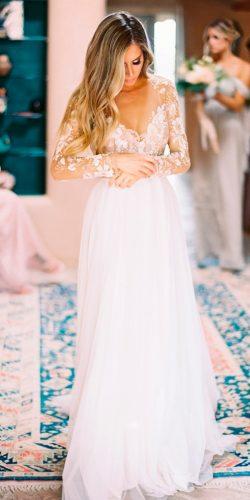hayley paige wedding dresses real bride rustic straight lace illusion long sleeves v neck floral