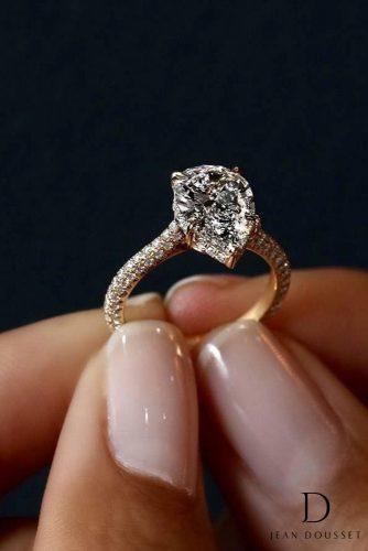 jean dousset engagement rings yellow gold pave band solitaire pear shaped diamond 19