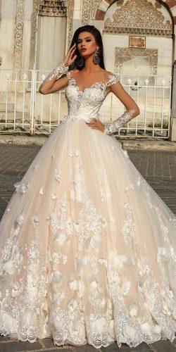 pollardi fashion group ball gown sweetheart lace illusion long sleeve blush wedding dresses melek