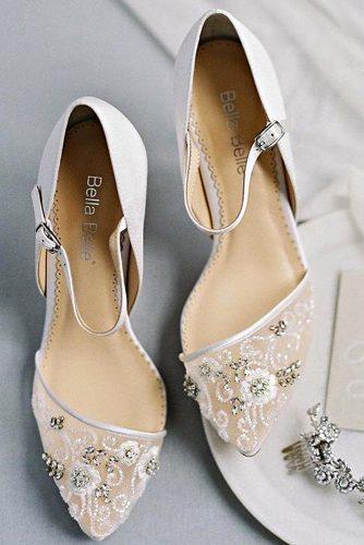 wedding shoes trends low heel floral hand beaded ankle straps bella belle may ivory