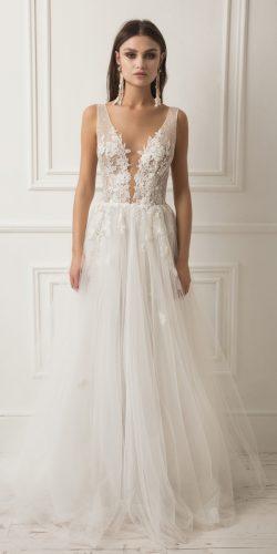 a line deep plunging v neck lace embellishment with straps lihi hod wedding dresses