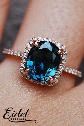 eidel precious engagement rings deep blue halo oval cut rose gold