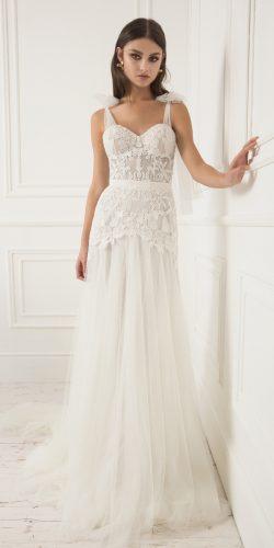 straight lace sweetheart neck spaghetti straps shoulder bows lihi hod wedding dresses