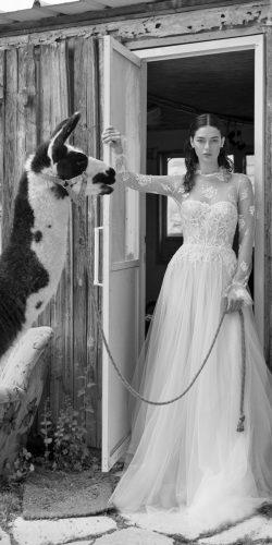 a line high neckline lace illusion long sleeves vintage wedding dresses 2019 alina alon livne white