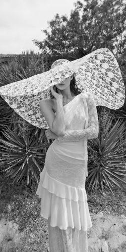 alon livne white straight layered skirt lace boho one shoulder long sleeve with hat wedding dresses 2019 sophia3