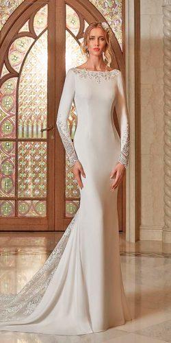 mermaid simple lace jewel neckline with long sleeve with train pollardi fashion group wedding-dresses