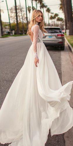 muse by berta wedding dresses 2019 long sleeves high neck heavily embellished bodice high slit a line low back