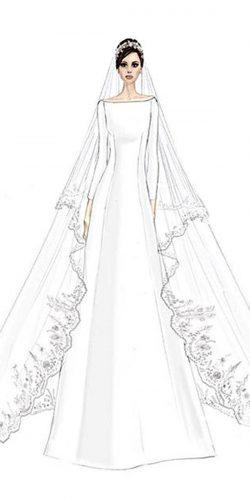 simple a line open shoulders with long sleeve bridal veil meghan markle wedding dresses givenchy official