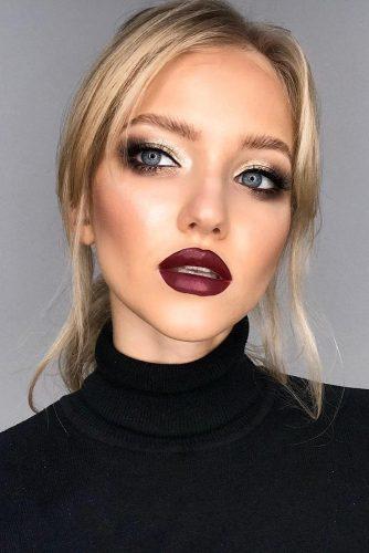 vintage wedding makeup hollywood with gold smoky arrows and burgundy lips dianovaelstile via instagram