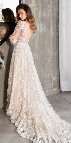 a line lace low back long sleeve with train riki dalal wedding dresses 2019