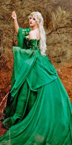 green ball gown off the shoulder long sleeve medieval wedding dresses shelbyrobinsonartistry