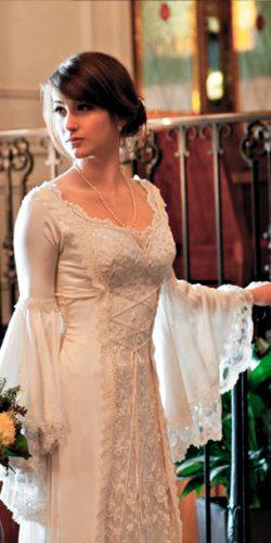 medieval wedding dresses irish a line lace scoop neckline long sleeve hand beaded katherinefeiel