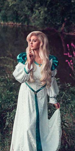 medieval wedding dresses traditional irish lace straight long sleeve with green elements bernadettenewberry