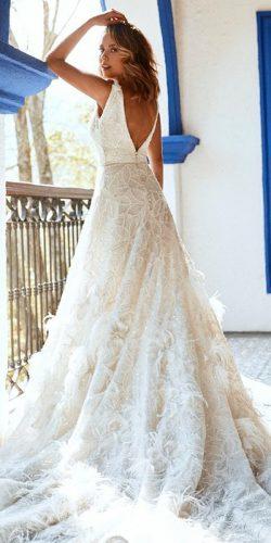 pronovias 2019 wedding dresses ball gown lace open v back with straps